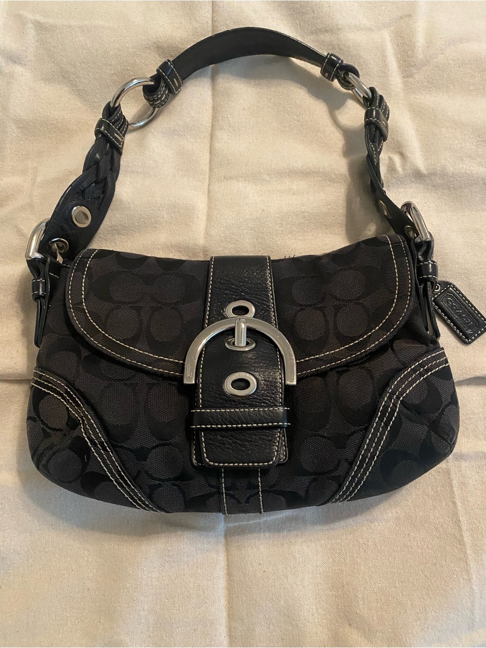 Small Coach Soho Flap Shoulder Bag – Black Signature Canvas